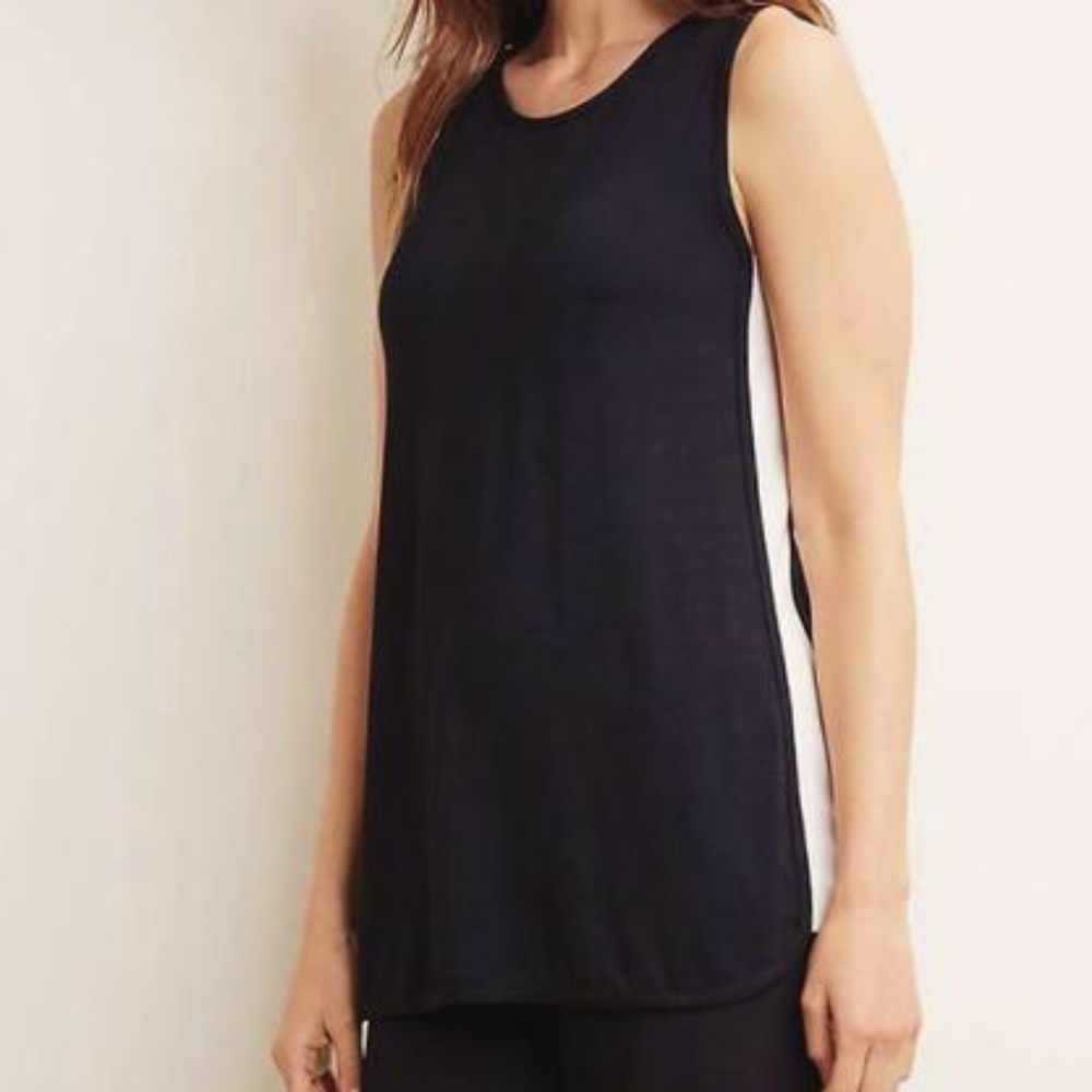 NWT New J.Jill Women's Black/Cream Side Striped Woven Tank Blouse MSRP $59